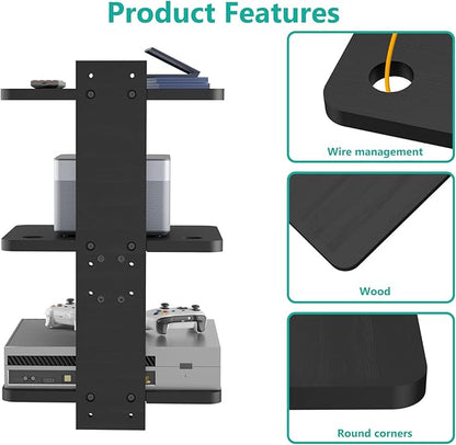WALI Projector Mount Floating TV Shelf, Holds Up to 22lbs, Wooden Floating Shelf for Under TV for DVD Players, Cable Boxes, Routers, Game Consoles, PlayStation Accessories (CS303NB), 3 Shelves