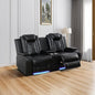 Electric Power Recliner Loveseat Set Living Room Furniture, Comfy Home Theater Breathing Leather Seating with USB 2.0 Charging Ports, LED Light Strips, Mid Console and Cupholders (Black)