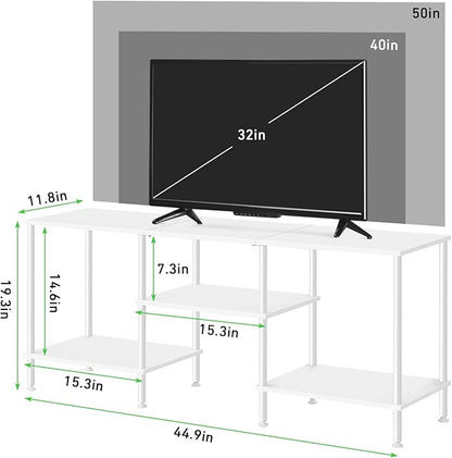 OYEAL White TV Stand for Bedroom Modern Entertainment Center Table with Storage Shelves for 50 Inch TV, 3 Tier Media Console Table for Small Spaces