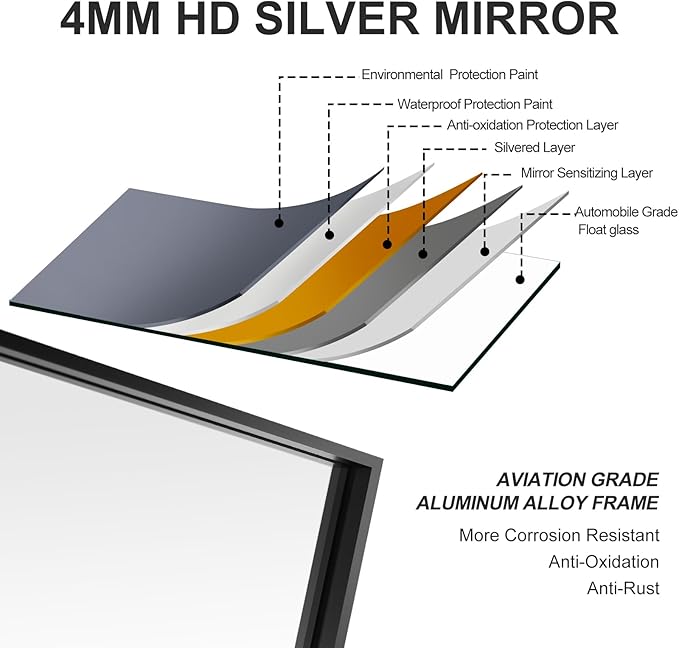 24x40 Inch Black Bathroom Mirror,Copper-Free Mirror, Aluminum Alloy Frame Vanity Mirror, Rectangle Wall Mounted Mirror, Modern Mirror for Bedroom/Living Room/Porch Horizontal or Vertical
