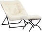 HollyHOME X-Large Saucer Chair with Foldable Ottoman, Comfy Oversized Folding Chair and Folding Footrest Stool Set, Faux-Fur Reading Chair and Footstool for Living Room, Bedroom, Beige Chair&Stool