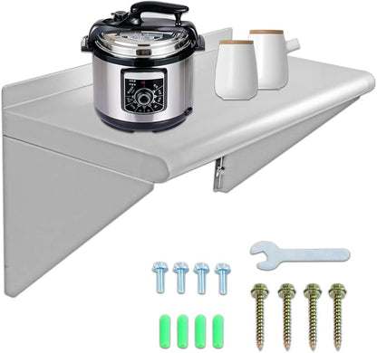 12''x24'' Wall Mounted Stainless Steel Shelf NSF Commercial Metal Wall Mount Floating Shelving for Kitchen, Restaurant, Food Truck,Garage,Washrooms,Home&Hotel
