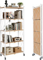 BAOYOUNI 5-Tier Vintage Industrial Bookshelf - No Assembly Folding Storage Shelf with Woodgrain Finish | Collapsible Metal Bookcase for Living Room, Office & Bedroom