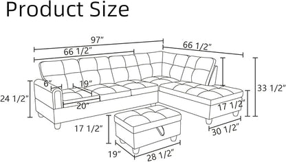 Convertible Sectional Couch, Large L Shaped Couch with Storage, Modern Modular 5-Seat Sectional Sofa with Ottomans for Living Room and Office, Light Grey
