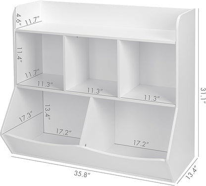 UTEX Toy Storage Organizer with Bookcase, Kid’s Multi Shelf Cubby for Books,Toys, Storage Organizer for Boys,Girls Play Room/Bedroom-White