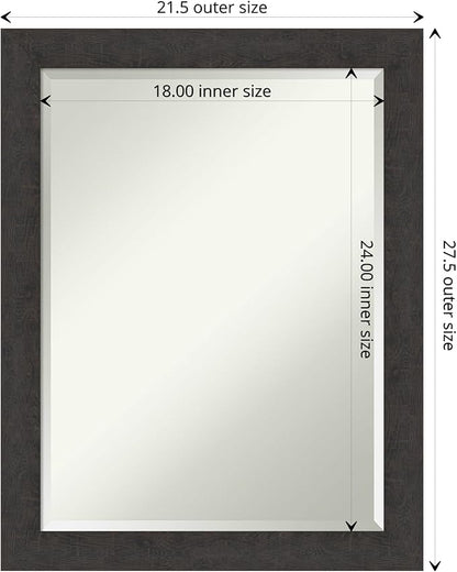 Amanti Art Brown Wall Mirror 28x22 Rustic Plank Espresso Narrow Rectangle Bathroom Mirror for Wall Decor Living Room, Medium Rustic Farmhouse Frame, Hangs Horizonally and Vertically, Bathroom Decor