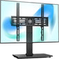 FITUEYES Universal TV Stand, Swivel TV Table Stands for 27-55 Inch Flat Screen, Tabletop TV Stand with Mount for Bedroom/Living Room, Height Adjustable, Holds up to 88 lbs, Glass Base, Black
