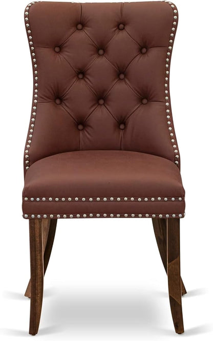 I5DA5-50N-26 5-Pc Kitchen Table Set Contain a Wooden Table and 4 Burgundy Polyester Fabric Upholstered Chairs with Button-Tufted Back, Antique Walnut