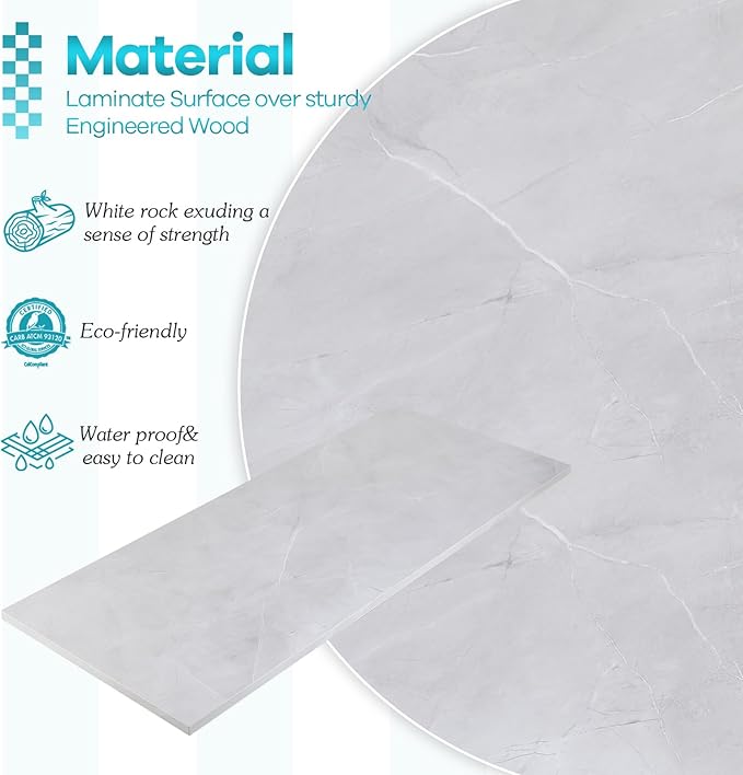 Kaboon Universal Tabletop 60"x18", Solid One-Piece Melamine Table Top, Double Desk L-Desk DIY, Home and Office Countertop, White Rock