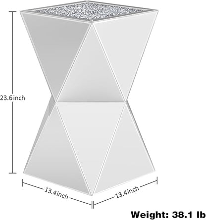 ENENE Mirrored Diamond Setting End Table Glass Decorative Side Table for Living Room Small Spaces Coffee Table Modern Pedestal Accent Table for Bedroom Office Hallway Entryway