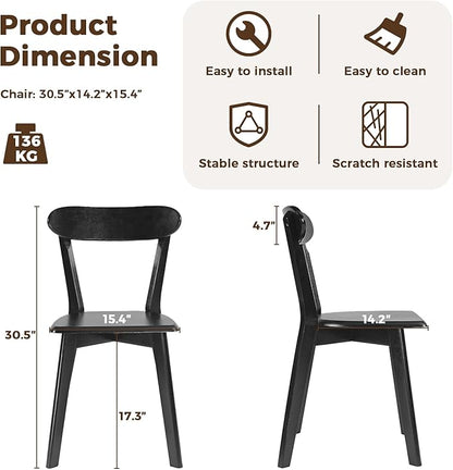 DELAVIN Soild Wood Dining Chairs Set of 6, Mid Century Oak Wood Kitchen Chairs, Vintage Dining Room Chairs Set Suitable for Kitchen, Black
