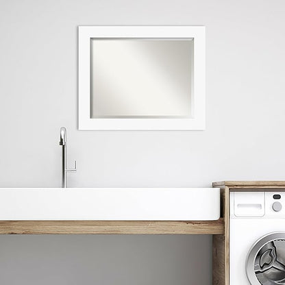 Amanti Art White Bathroom Mirror for Over Sink, 28x34 Basic White Rectangle Vanity Mirror, Large Casual Wood Frame, Hangs Horizonally and Vertically, Bathroom Wall Decor, Beveled Edge from WI, USA