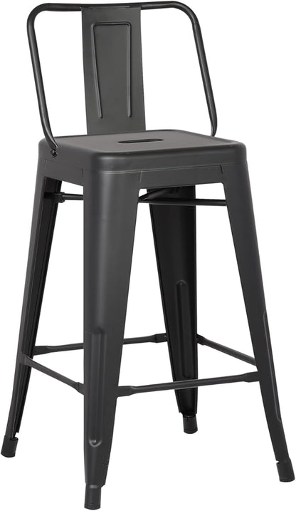 AC Pacific Modern 24” Metal Barstool Set of 2 – Country Rustic Style with Low Back, Lightweight & Sturdy Build, Easy Assembly, Matte Black