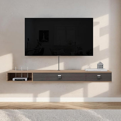 Pmnianhua Floating TV Shelf,70'' Wall Mounted Floating TV Stand Unit Media Console Wall TV Console Cabinet Media Entertainment Shelf with 2 Doors for TVs up to 75'' (Walnut)