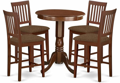 East West Furniture EDVN5-MAH-C 5 Piece Counter Height Dining Table Set Includes a Round Wooden Table with Pedestal and 4 Linen Fabric Upholstered Chairs, 30x30 Inch, Mahogany