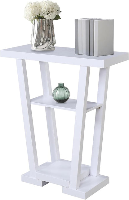 Convenience Concepts Newport V Console Modern Sofa Storage Shelves, Narrow Entryway Hall Living Room, Display Accent Table, 31.5", White