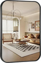16x24 Inch Bathroom Mirror for Wall,Matte Black Framed Rectangle Mirror with Rounded Corner,Aluminum Alloy Framed Brushed Wall Mirror for Bedroom or Living Room,Vertical or Horizontal