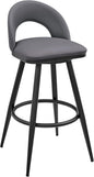 Armen Living Charlotte Swivel Bar Stool in Black Metal with Grey Faux Leather