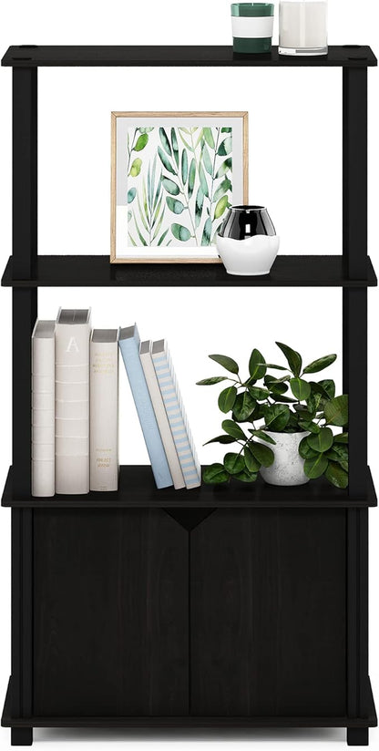 Furinno Brahms 4-Tier Multipurpose Bookcase/Bookshelf/Display Shelf/Display Rack with Door, Espresso/Black