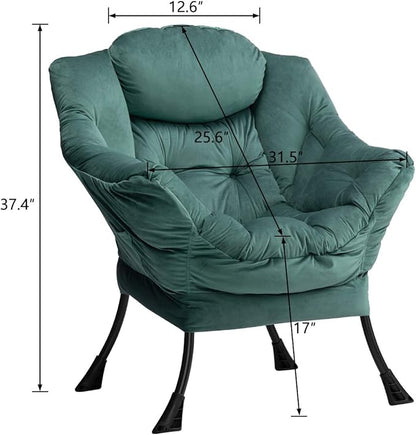 HollyHOME Modern Fabric Large Lazy Chair, Accent Oversized Comfy Reading Chair, Thick Padded Cozy Lounge Chair with Armrest, Leisure Sofa Chair for Living Room, Bedroom, Dorm, Dark Atrovirens