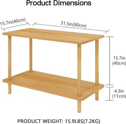 2-Tier End Table,Multi-Layer Side Cabinet with 4 Solid Wood Sturdy Legs for Living Room and Bed Room, Minimalist Modern (31.5"*15.8"*21")