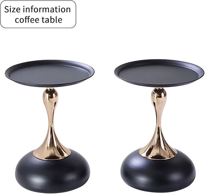 Modern Round Side Table with Gold Pedestal Base, Black Metal Top, Accent End Table for Living Room (Black+Black)