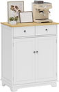 HOMCOM Sideboard with Solid Wood Countertop, Modern Kitchen Storage Cabinet, Coffee Bar Cabinet with 2 Drawers, Doors and Adjustable Shelf, White