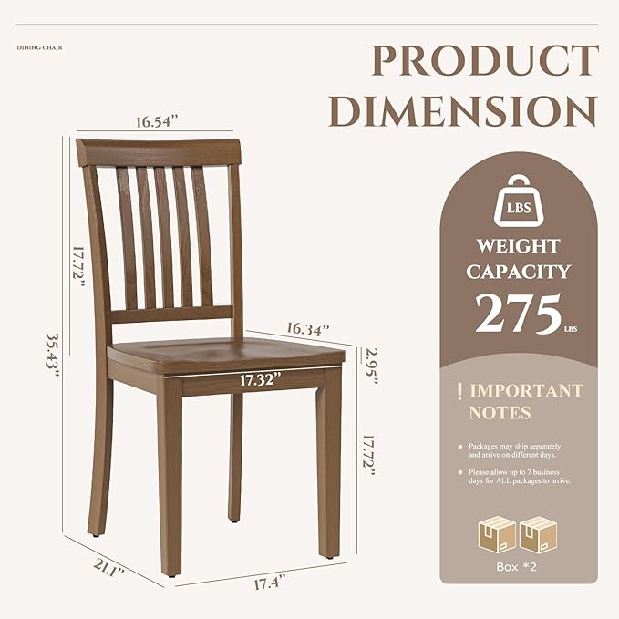 COLAMY Wooden Dining Chairs Set of 4, Solid Rubberwood Kitchen & Dining Room Chairs, Farmhouse Rustic Side Chairs for Dining Table, Anti-Slip Protection, Classic Windsor Style Seating, Oak Light Brown
