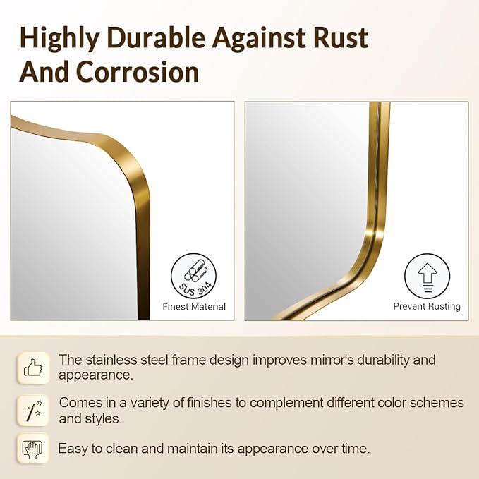 24"x32" Bathroom Vanity Mirror, Gold Butterfly Mirror, Brushed Gold Wavy Mirror with Anti-Rust Stainless Steel Frame Wall Mounted Vertical Only
