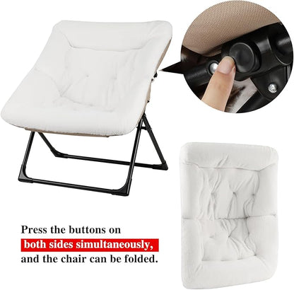 Comfy Saucer Chair for Adults, Soft Faux Fur Bedroom Chair, Accent Dorm Chairs, Flexible Living Room Reading Chairs, Oversized Folding Lounge Seat for Teens, X-Large, White