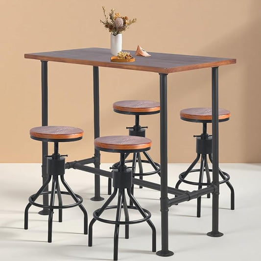 Industrial Rectangle Bar Table with Set of 2 Bar Stools Vintage 3 Pieces Pub Table Set for Home Office Farmhouse Dinner Table with Chairs