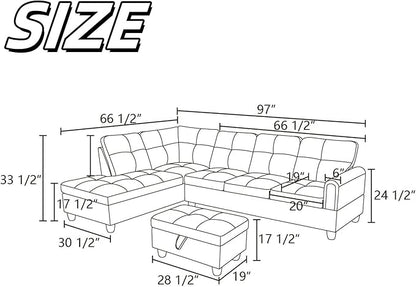 NAYSAYE Sectional Couch with Ottoman Storage, L Shaped Couch Sofa Furniture Sets, Modern Comfy Modular Comfy Sofa for Living Room Bedroom, Office and Apartment, Grey