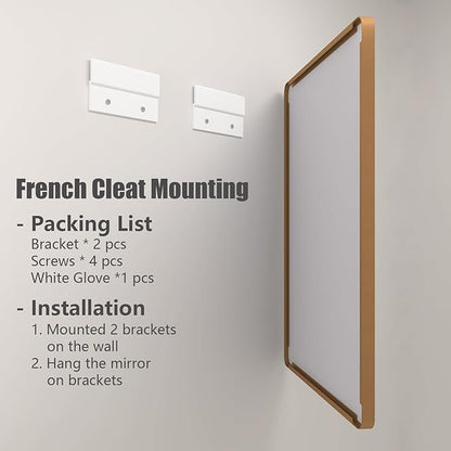 55x30 Gold Bathroom Mirror, Brushed Metal Frame Gold Vanity Mirror, Large Rectangle Mirror for Wall, Rounded Corner, Shatterproof, Anti-Rust (Horizontal/Vertical)