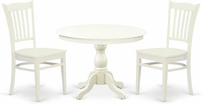 East West Furniture HBGR3-LWH-W 3 Piece Kitchen Table Set for Small Spaces Contains a Round Dining Table with Pedestal and 2 Dining Room Chairs, 42x42 Inch, Linen White