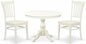 East West Furniture HBGR3-LWH-W 3 Piece Kitchen Table Set for Small Spaces Contains a Round Dining Table with Pedestal and 2 Dining Room Chairs, 42x42 Inch, Linen White