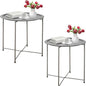 Garden 4 you Folding Tray Metal Side Table 2PC Grey Round End Table Cyan Sofa Small Accent Fold-able Table, Round End Table Tray, Next to Sofa Table, Snack Table for Living Room and Bed Room