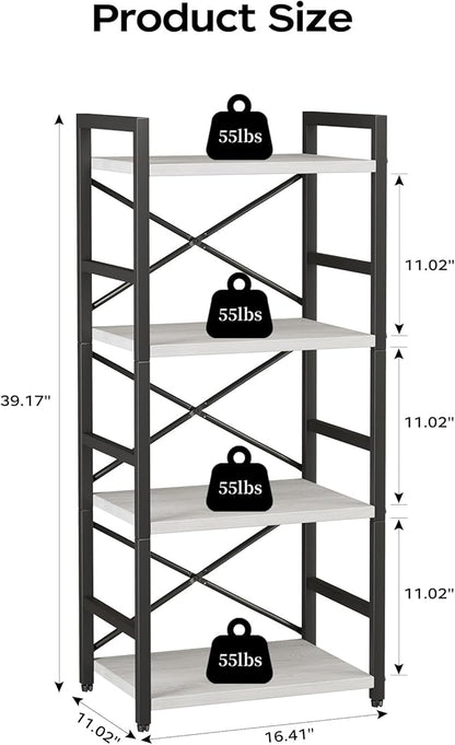 Homeiju 4 Tier Small White Metal Bookcase for CD/Movie/Book, Book Shelf Organization and Storage for Living Room, Kid's Room, and Home Furniture - 1018WH