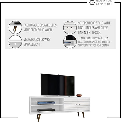 Manhattan Comfort Liberty Mid Century Modern TV Stand for Televisions up to 60 Inches, Bedroom and Living Room Entertainment Center with Storage, Shelves, and Cabinet, 63" Wide, Black