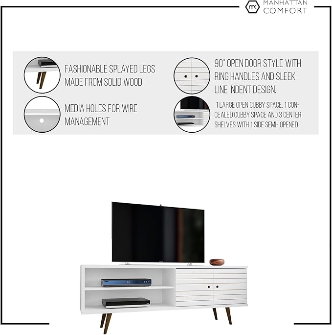 Manhattan Comfort Liberty Mid Century Modern TV Stand for Televisions up to 60 Inches, Bedroom and Living Room Entertainment Center with Storage, Shelves, and Cabinet, 63" Wide, Rustic Brown/Yellow