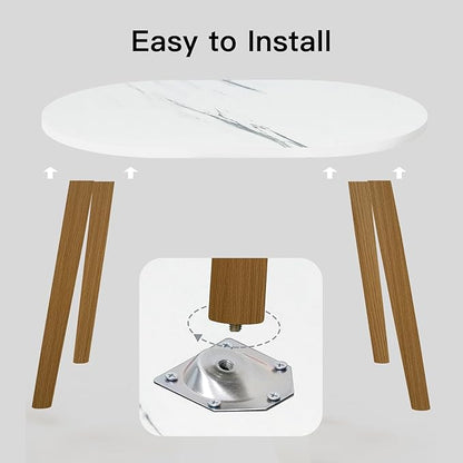 Small Coffee Table for Small Space, Low Table, Floor Table Desk for Sitting on The Floor, Japanese Coffee Table for Living Room, Tatami Tea Tables with Solid Wood Legs, Oval Coffee Tables, White
