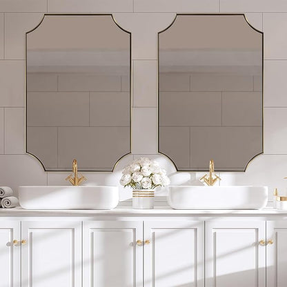 ANDY STAR Brushed Gold Rectangle Mirror, 24x36 Inch Scalloped Bathroom Mirror, Unique Rectangular Mirror with Scalloped Design, Anti-Rust Stainless Steel Frame Deep 1"