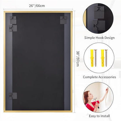 Koonmi Gold Mirrors for Wall, 26x38 Inch Bathroom Mirror, Rectangular Wall Mirror for Living Room Bedroom Bathroom, Hangs Horizontally or Vertically