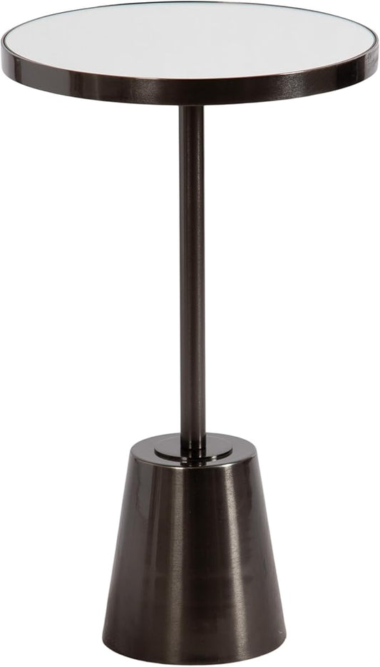 Kate and Laurel Tira Elegant Round Mirrored Side Table, 14 x 14 x 24, Gray Gunmetal, Modern Circle End Table for Use as Bedroom Nightstand or Living Room Plant Stand Table