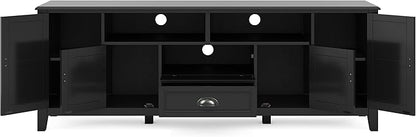 SIMPLIHOME Burlington SOLID WOOD 72 Inch Wide Transitional TV Media Stand in Black for TVs up to 80 Inches, For the Living Room and Entertainment Center
