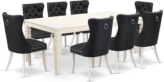 East West Furniture LGDA9-LWH-12 9 Piece Dining Table Set Contains a Rectangle Kitchen Table with Butterfly Leaf and 8 Polyester Fabric Chairs, linen white