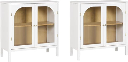 Nathan James Mason Wood Storage Cabinet Accent Sideboard Buffet Credenza TV Stand with Glass Doors and Adjustable Shelf for Dining Room, Entryway or Living Room, Clear Glass/White/Light Oak, Set of 2