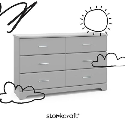 Storkcraft Brookside 6-Drawer Dresser (Pebble Gray) – GREENGUARD Gold Certified, Nursery & Kids Storage, Nursery Essentials, Kids Room Storage, Durable Bedroom Dresser