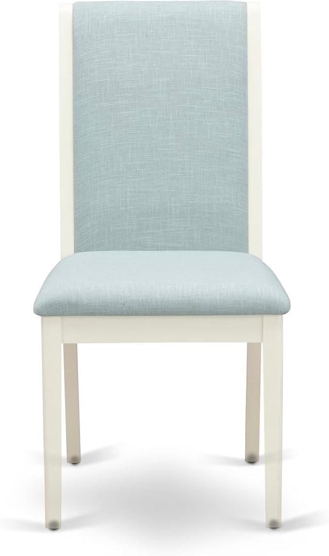 East West Furniture V077LA015-5 5 Piece Dinette Set Includes a Rectangle Dining Room Table with V-Legs and 4 Baby Blue Linen Fabric Upholstered Parson Chairs, 40x72 Inch, Multi-Color