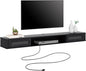 WAMPAT Floating TV Stand Shelf with Power Outlet, Mid Century Modern Wall Mount Shelf for TVs up to 80",Media Console TV Cabinet with 2 Rattan Doors