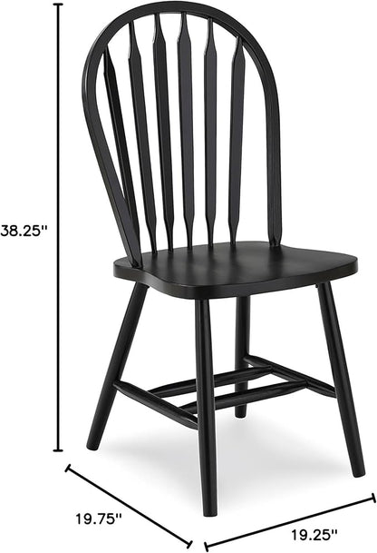 IC International Concepts Solid Wood Windsor ArrowBack Dining Chair with Plain Legs, Black